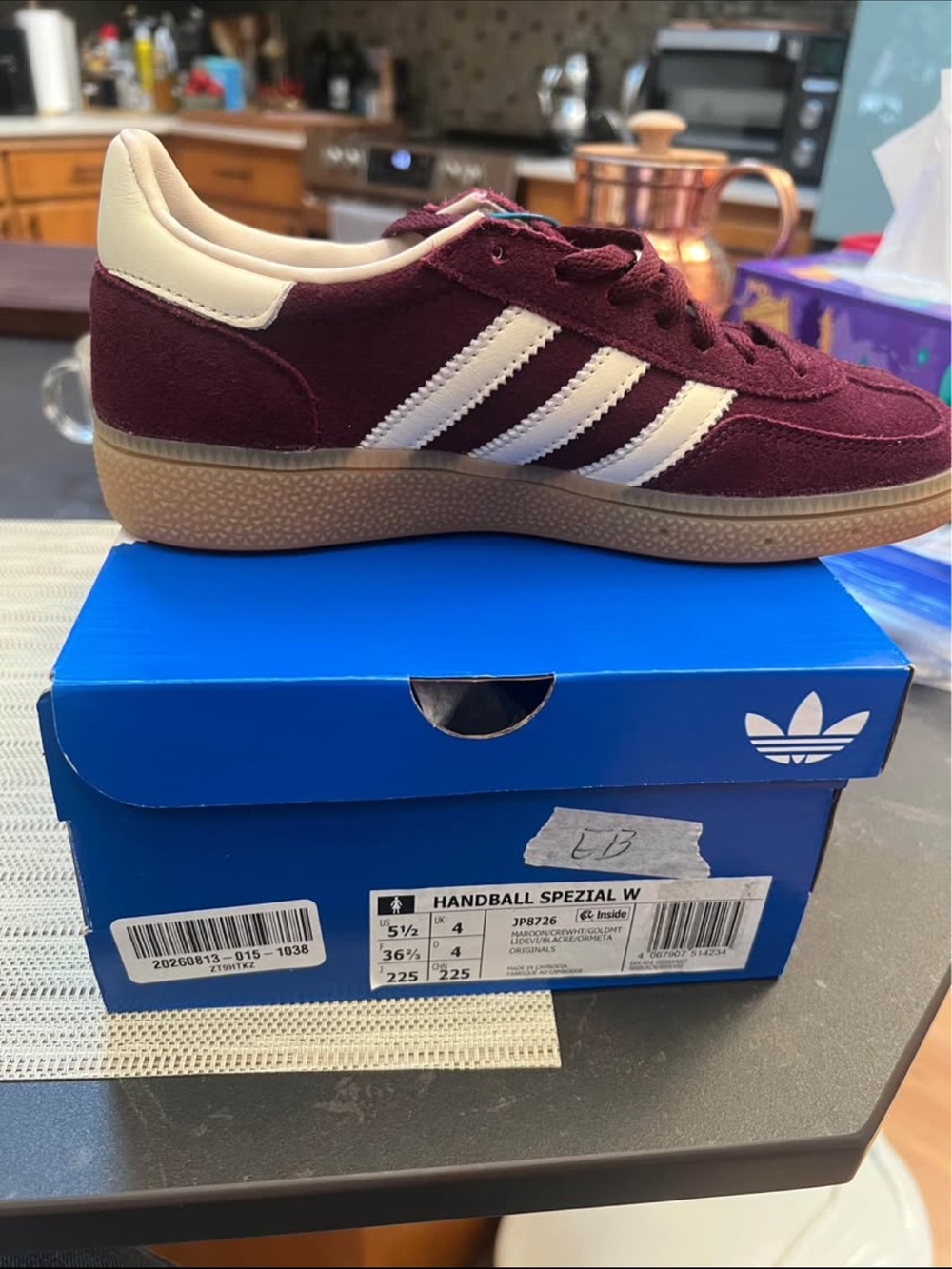adidas Handball Spezial Women Burgundy Suede Sneakers with Cream Stripes